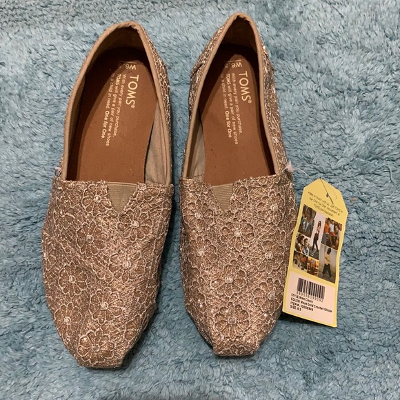 Toms Rose Gold Crochet Glitter Classic